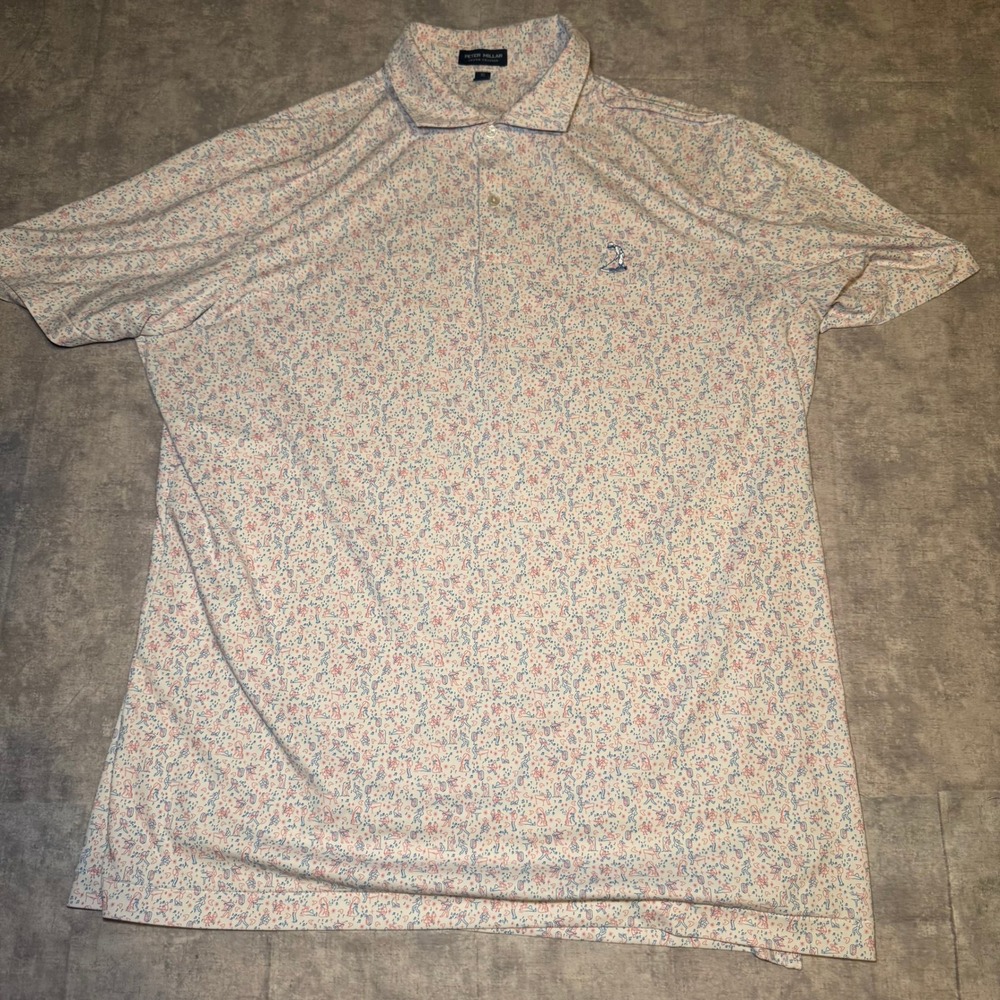 Peter Millar Crown Crafted Mens XL Polo Shirt Novelty Music Dance Print White